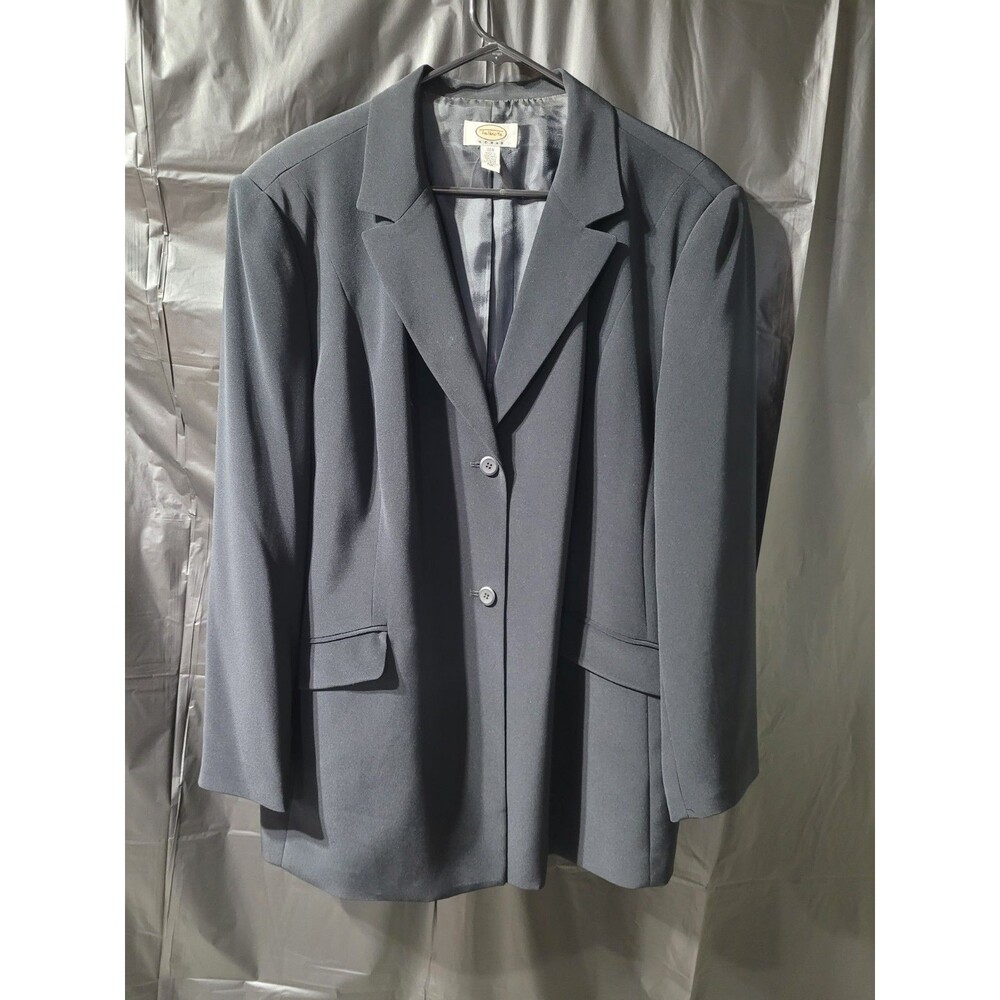Talbots Woman Black Two Button Blazer Jacket Size 20W Polyester Blend Pockets